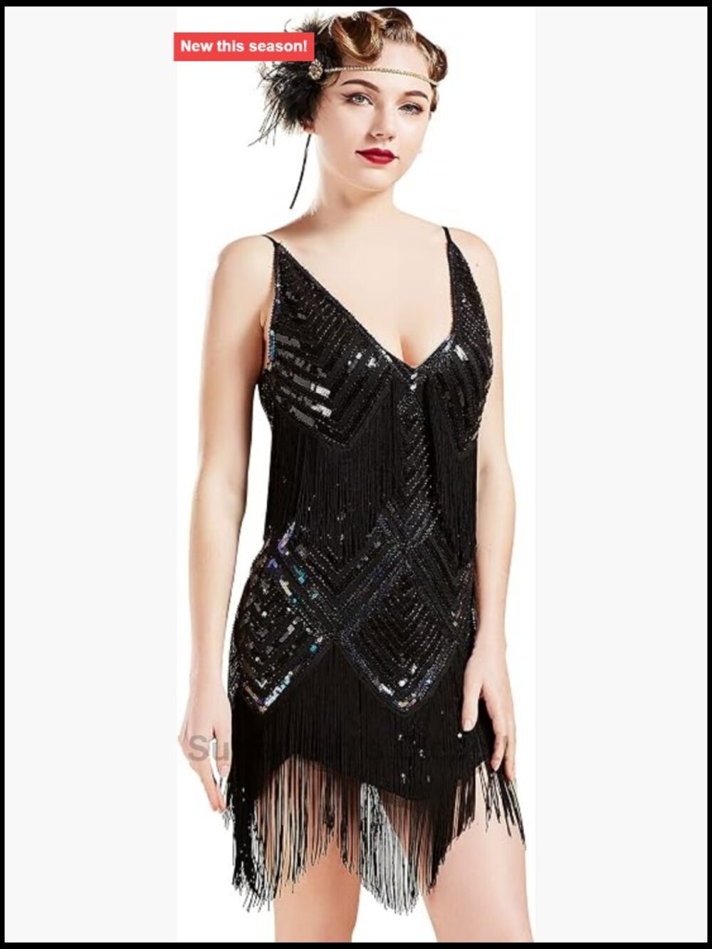 1920s Flapper Dress V-Neck Slip Bodycon Sequin Fringe Gatsby Party Midi